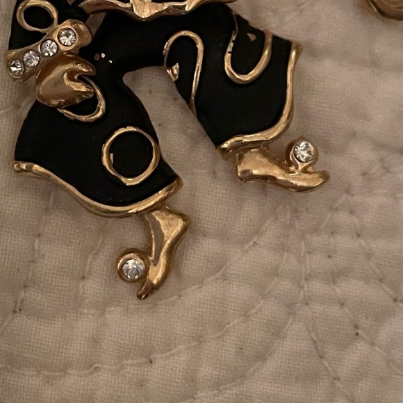 1980s Black clown pin/brooch with gold and crystal/white stone accents. - Picture 3 of 5
